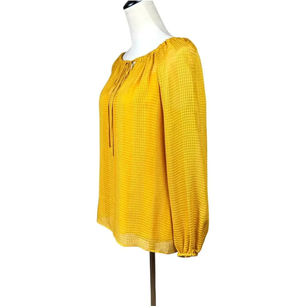 Tory Burch NWT Womens Yellow Natalie Grid Textured Georgette Top with Camisole
